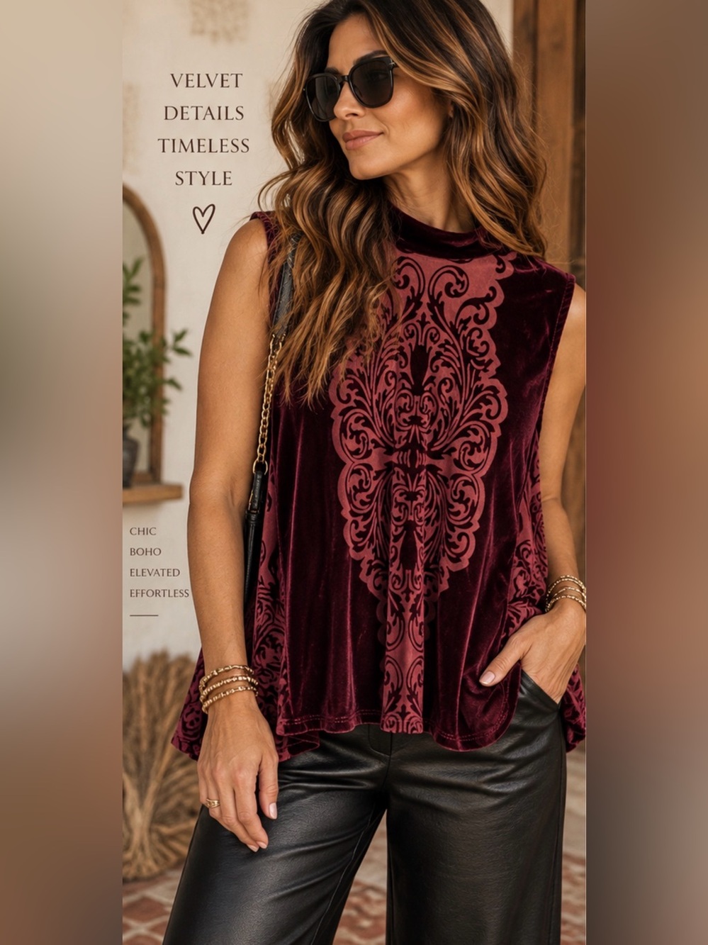 Gypsies & Moondust XL Burgundy Velvet Burnout Boho Tunic Top Whimsigoth